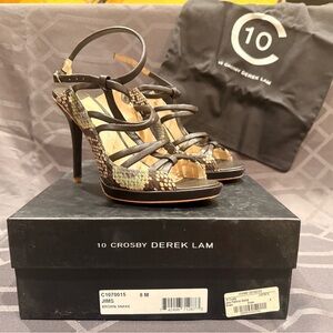 10 Crosby Derek Lam Black and Brown Snake Heels